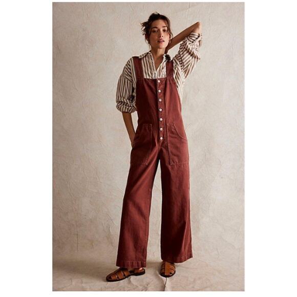 Free People We The Free Fields Of Flowers Wide-Leg Overalls Small